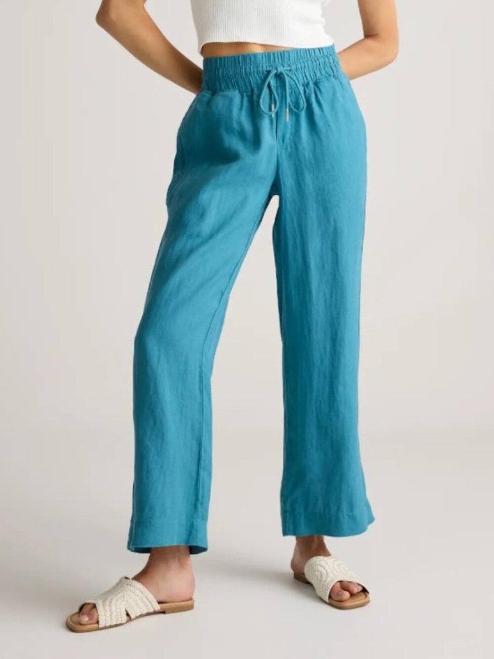 Quince 100% European Linen Wide Leg Pants Mineral Blue Sz Medium